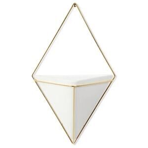 Large Wall Planter in White/Brass